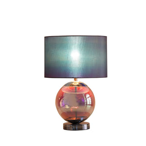Homeroots 19" Iridescent Glass Globe Table Lamp With Gray Classic Drum Shade   468730