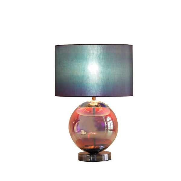 Homeroots 19" Iridescent Glass Globe Table Lamp With Gray Classic Drum Shade   468730