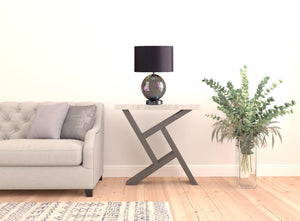 Homeroots 19" Iridescent Glass Globe Table Lamp With Gray Classic Drum Shade   468730