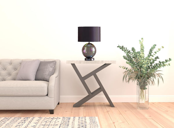 Homeroots 19" Iridescent Glass Globe Table Lamp With Gray Classic Drum Shade   468730