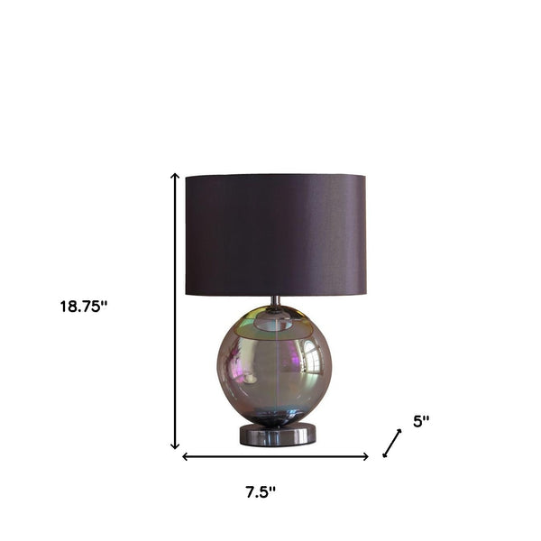 Homeroots 19" Iridescent Glass Globe Table Lamp With Gray Classic Drum Shade   468730