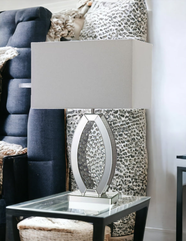 Homeroots Contemporary Glass Table Lamp With Rectangular Shade   468735