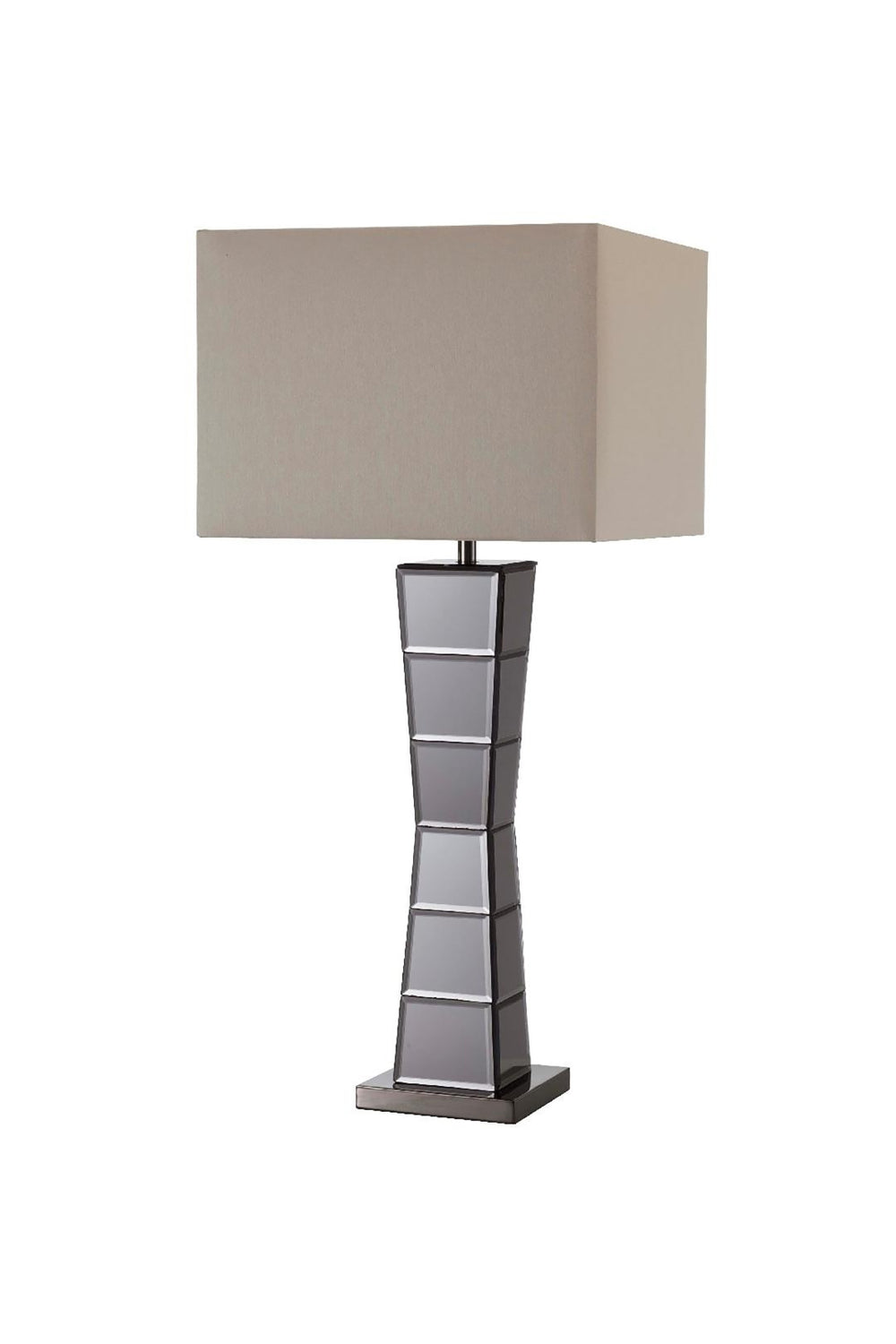 HomeRoots Black Glass Tower Lamp with Elegant Beige Shade - Modern Sculptural Lighting for Any Room 468736