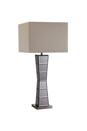 HomeRoots Black Glass Tower Lamp with Elegant Beige Shade - Modern Sculptural Lighting for Any Room 468736