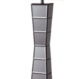 HomeRoots Black Glass Tower Lamp with Elegant Beige Shade - Modern Sculptural Lighting for Any Room 468736