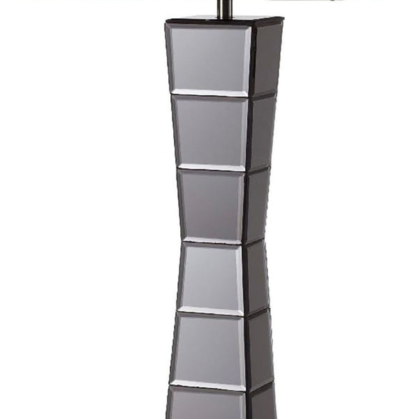 HomeRoots Black Glass Tower Lamp with Elegant Beige Shade - Modern Sculptural Lighting for Any Room 468736