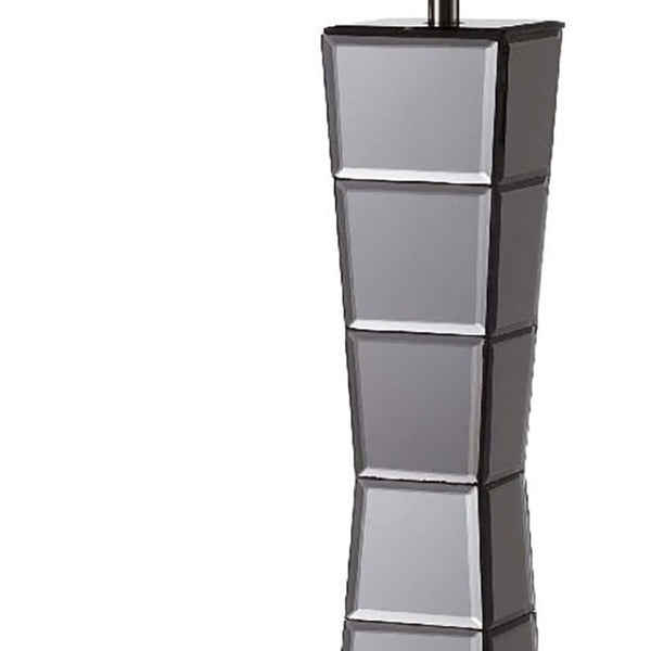 HomeRoots Black Glass Tower Lamp with Elegant Beige Shade - Modern Sculptural Lighting for Any Room 468736