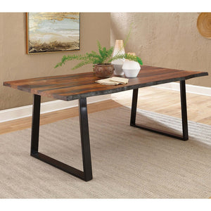 English Elm Wobegon Grey Sheesham Rectangular Dining Table with Live-Edge Wood Top and Metal Angled Sled Legs for Rustic Modern Kitchens and Dining Rooms B062P375995