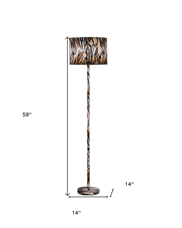 Homeroots 59" Brown And Black Bedside Table Lamp With Brown And Black Drum Shade  Metal 468775