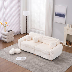 English Elm Modern Sofa - 84" White Corduroy Upholstered Couch, Stylish Sectional Love Seat For Home & Office W2363S00074