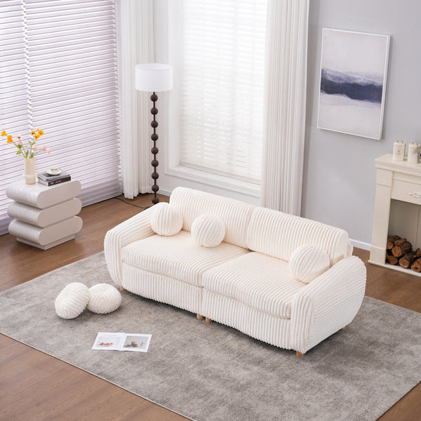 English Elm Modern Sofa - 84" White Corduroy Upholstered Couch, Stylish Sectional Love Seat For Home & Office W2363S00074
