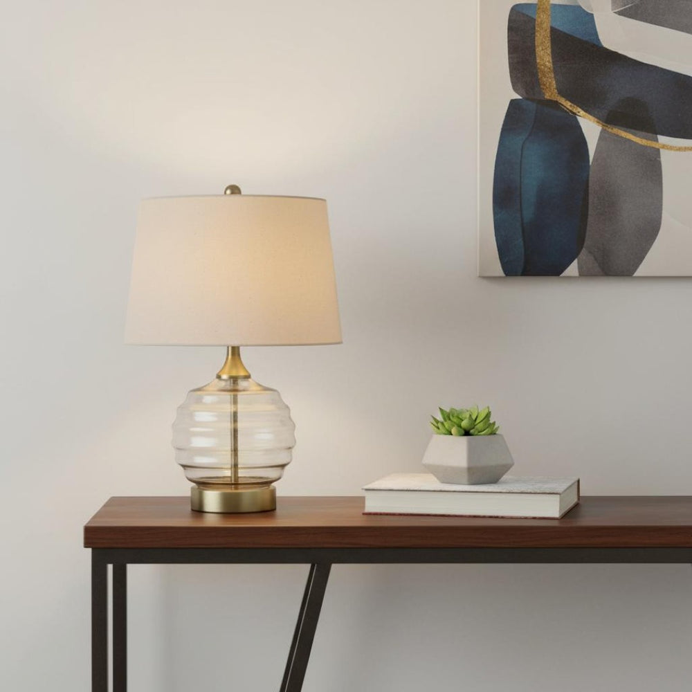 HomeRoots 23" Off-White Metal Bedside Table Lamp - Soft Glow, Modern Design, Perfect for Reading & Relaxing 468787