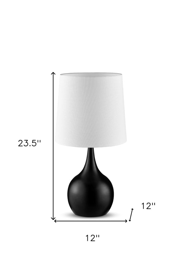 Homeroots 24" Black Metal Bedside Table Lamp With White Shade Powder Cloud Black  468789