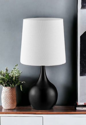 Homeroots 24" Black Metal Bedside Table Lamp With White Shade Powder Cloud Black  468789
