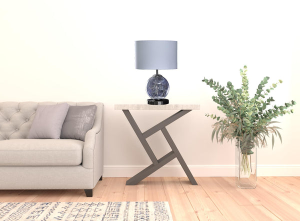 Homeroots 21" Translucent Glass Globe Led Table Lamp With White Drum Shade   468795