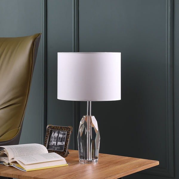 Homeroots 19" Chrome And Faceted Crystal Urn Table Lamp With White Drum Shade   468798