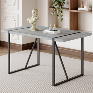 English Elm Industrial Rectangular MDF Light Gray Patterned Dining Table for 4-6 with 1.5" Top & Sturdy Black Metal Legs W1151P209828