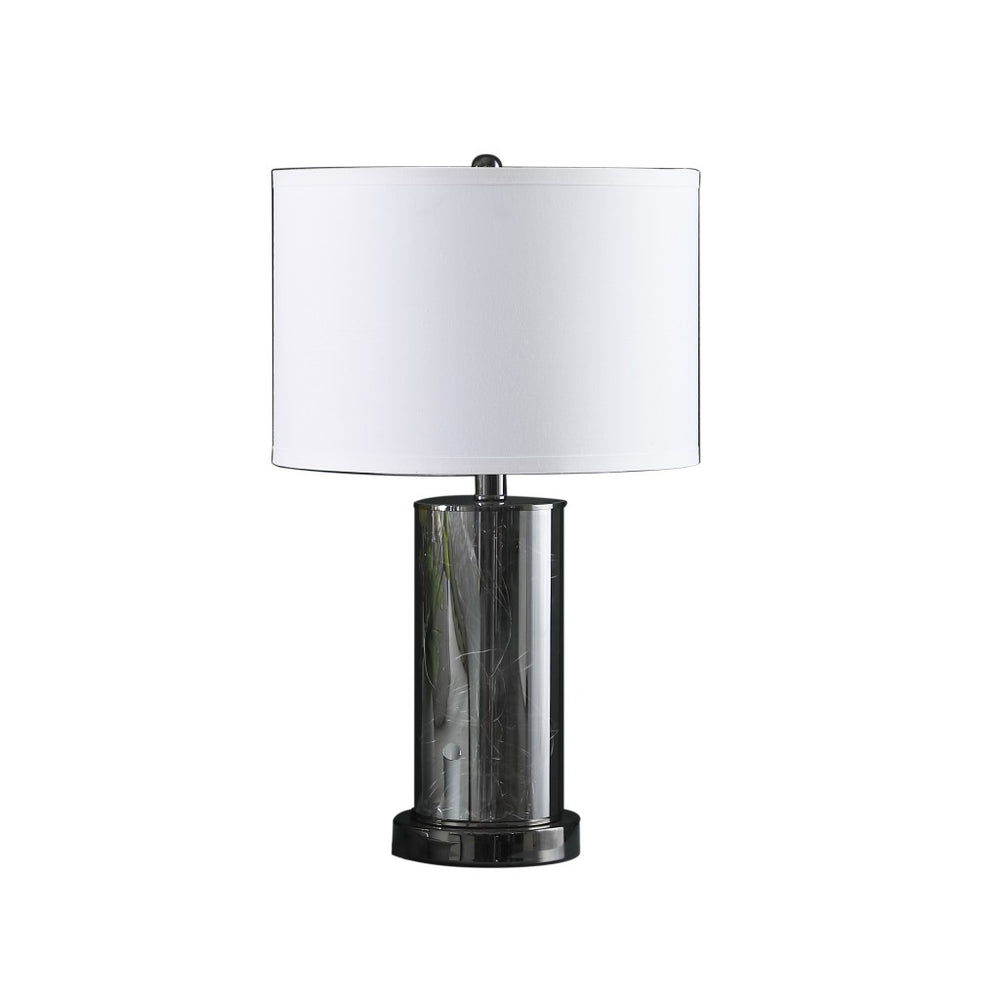 Homeroots 21" Glass Led Cylinder Table Lamp With Nightlight And White Drum Shade   468802