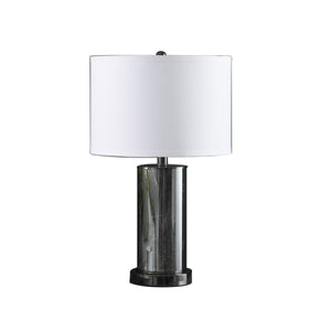 Homeroots 21" Glass Led Cylinder Table Lamp With Nightlight And White Drum Shade   468802