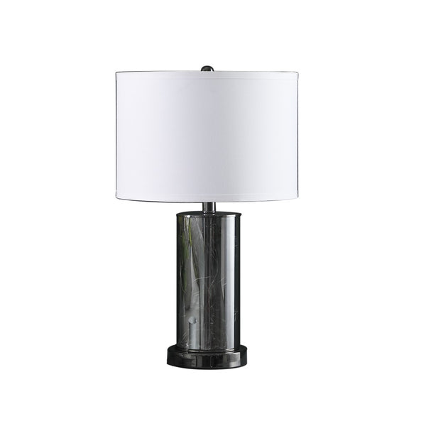 Homeroots 21" Glass Led Cylinder Table Lamp With Nightlight And White Drum Shade   468802