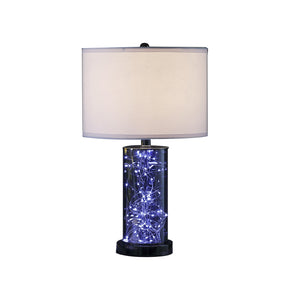Homeroots 21" Glass Led Cylinder Table Lamp With Nightlight And White Drum Shade   468802