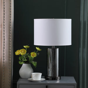 Homeroots 21" Glass Led Cylinder Table Lamp With Nightlight And White Drum Shade   468802