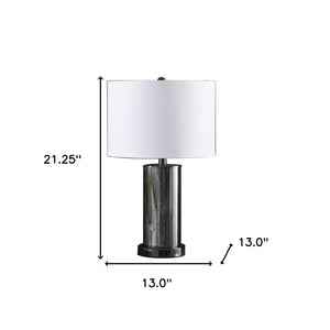 Homeroots 21" Glass Led Cylinder Table Lamp With Nightlight And White Drum Shade   468802