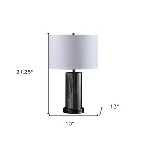 HomeRoots 21" Glass LED Table Lamp with Nightlight & White Shade - Modern Design for Home & Office Lighting 468802