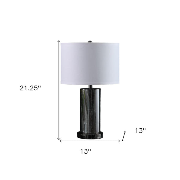 HomeRoots 21" Glass LED Table Lamp with Nightlight & White Shade - Modern Design for Home & Office Lighting 468802