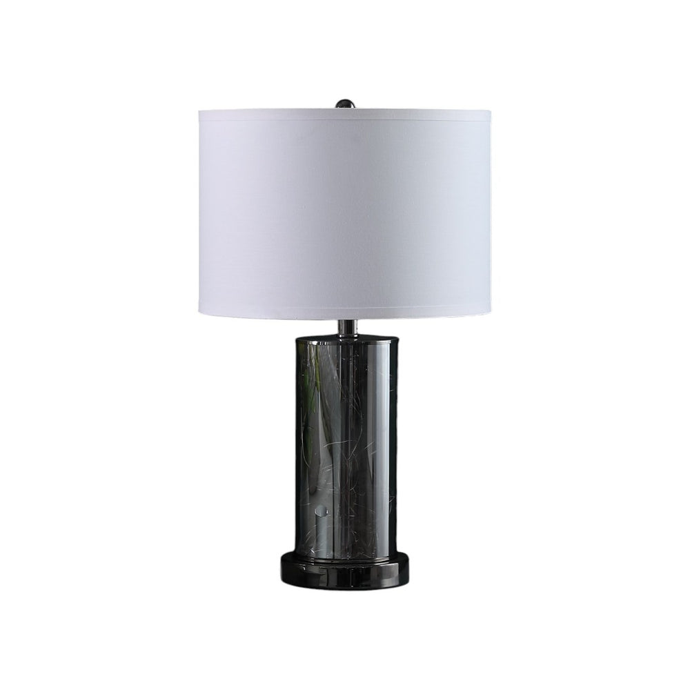 HomeRoots 21" Glass LED Table Lamp with Nightlight & White Shade - Modern Design for Home & Office Lighting 468802