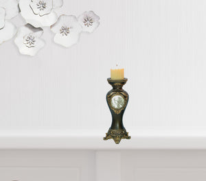 Homeroots Set Of Two Bronze Greek Cameo Pillar Candle Holders   468831