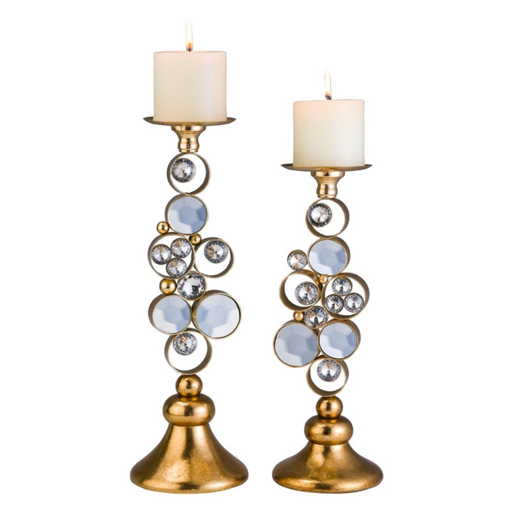 Homeroots Set Of Two Gold Bling Tabletop Pillar Candle Holder   468836