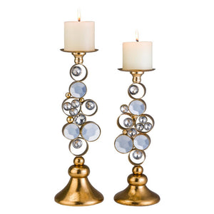 Homeroots Set Of Two Gold Bling Tabletop Pillar Candle Holder   468836