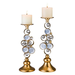 Homeroots Set Of Two Gold Bling Tabletop Pillar Candle Holder   468836
