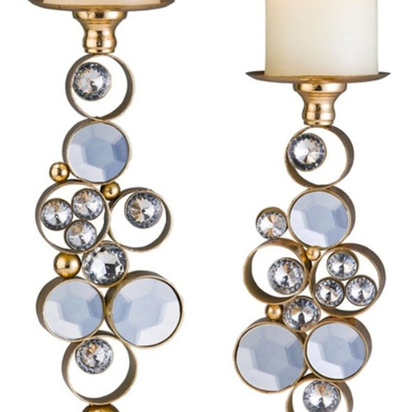 Homeroots Set Of Two Gold Bling Tabletop Pillar Candle Holder   468836