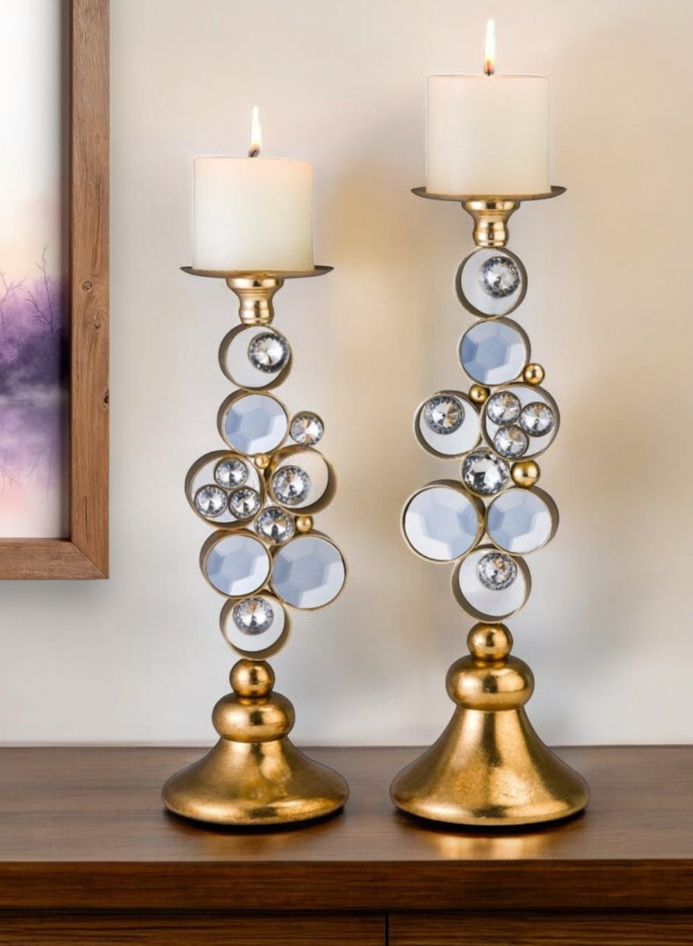 Homeroots Set Of Two Gold Bling Tabletop Pillar Candle Holder   468836