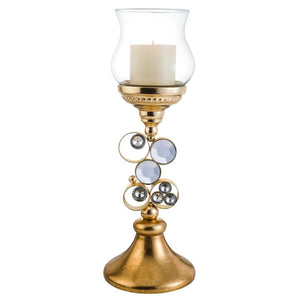 Homeroots 18" Gold And Faux Crystal Bling Tabletop Hurricane Candle Holder   468837