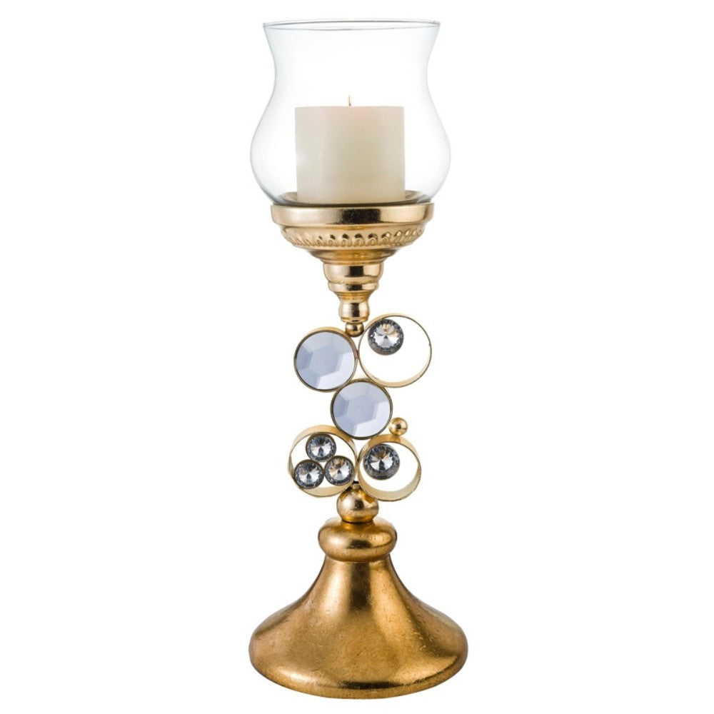 Homeroots 18" Gold And Faux Crystal Bling Tabletop Hurricane Candle Holder   468837