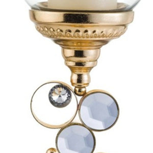 Homeroots 18" Gold And Faux Crystal Bling Tabletop Hurricane Candle Holder   468837