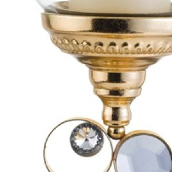Homeroots 18" Gold And Faux Crystal Bling Tabletop Hurricane Candle Holder   468837