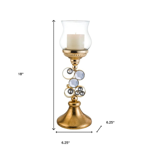 Homeroots 18" Gold And Faux Crystal Bling Tabletop Hurricane Candle Holder   468837
