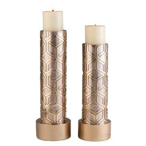 Homeroots Set Of Two Gold Tabletop Pillar Candle Holders   468839