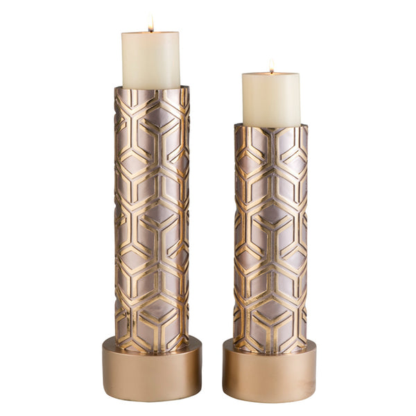 Homeroots Set Of Two Gold Tabletop Pillar Candle Holders   468839