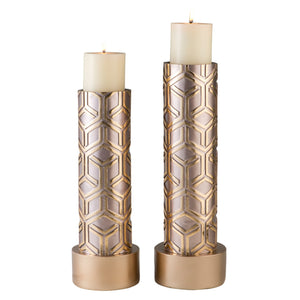 Homeroots Set Of Two Gold Tabletop Pillar Candle Holders   468839