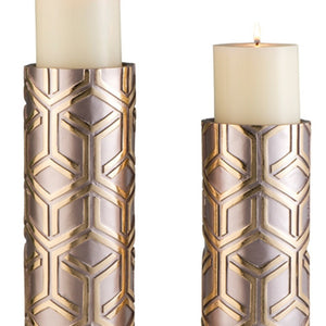 Homeroots Set Of Two Gold Tabletop Pillar Candle Holders   468839