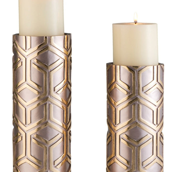 Homeroots Set Of Two Gold Tabletop Pillar Candle Holders   468839