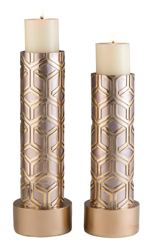 Homeroots Set Of Two Gold Tabletop Pillar Candle Holders   468839