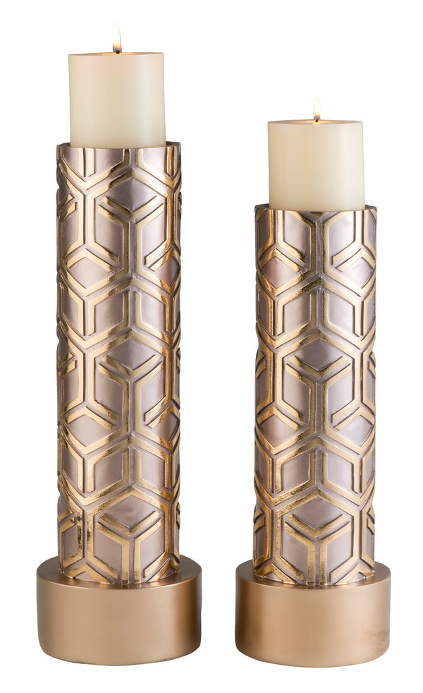 Homeroots Set Of Two Gold Tabletop Pillar Candle Holders   468839