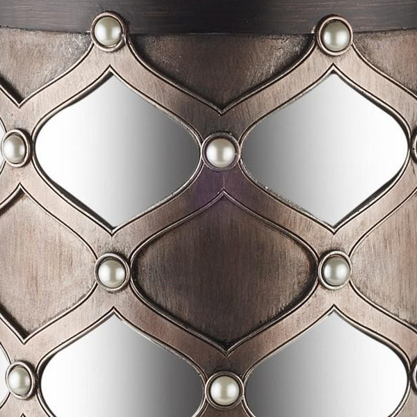 Homeroots 31" Bronze And Silver With Pearls Floor Hurricane Candle Holder   468841