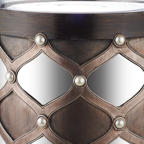 Homeroots 22" Bronze And Silver With Pearls Tabletop Hurricane Candle Holder   468842